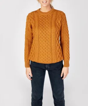 Blasket Honeycomb Stitch Womens Aran Sweater Golden Ochre