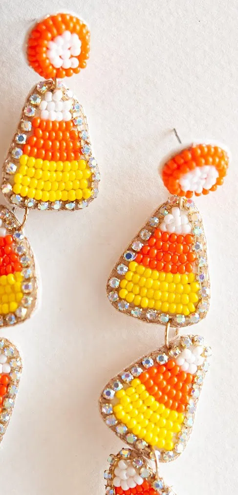Candy Corn Dangle | Beaded Halloween Candy Corn Earring