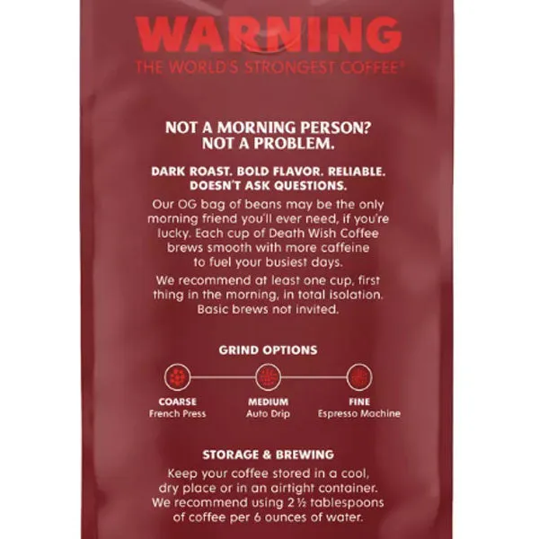 Death Wish Dark Roast Ground Coffee Organic Fair Trade, 16oz