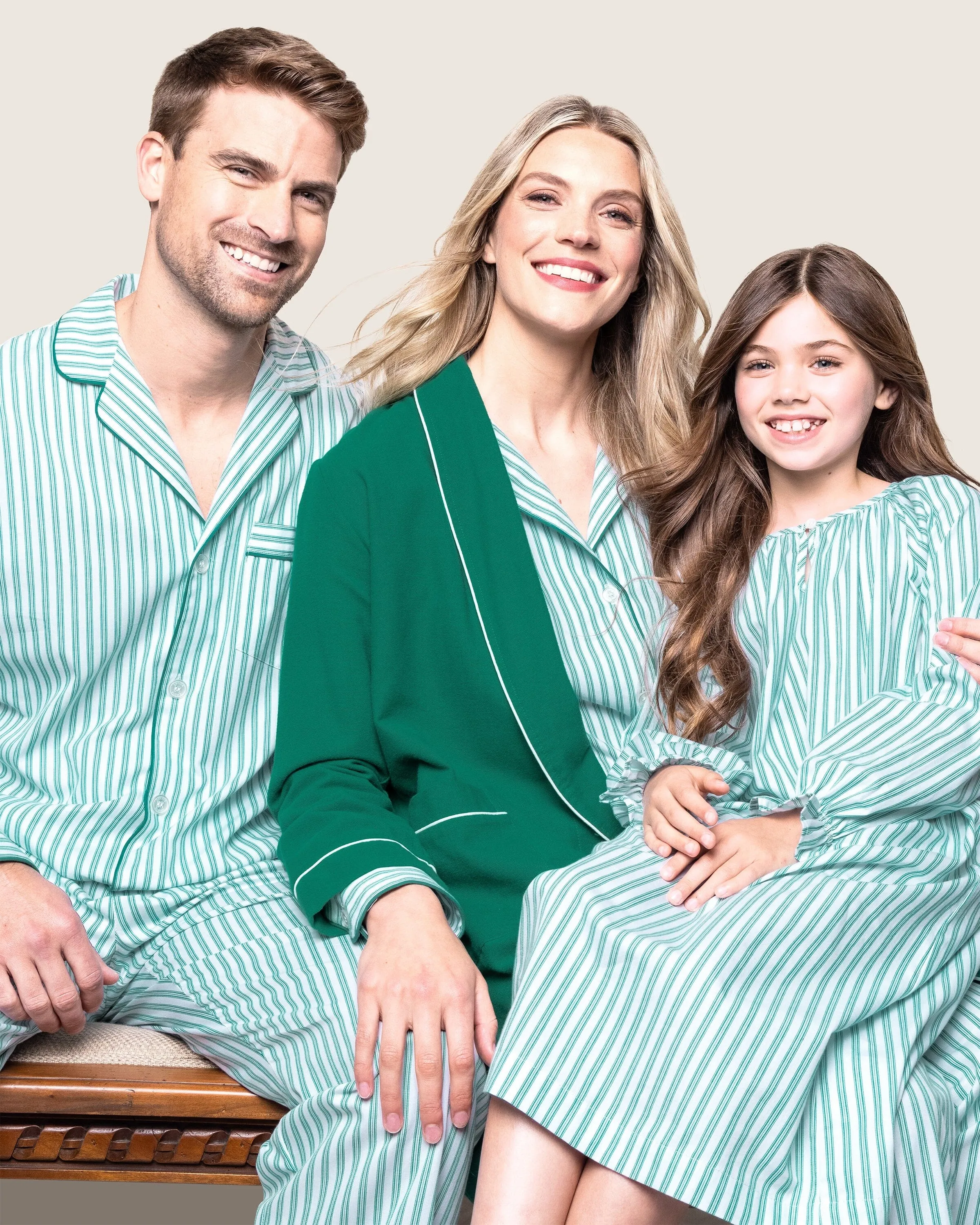 Girl's Twill Delphine Nightgown | Emerald Ticking