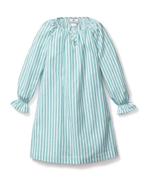 Girl's Twill Delphine Nightgown | Emerald Ticking