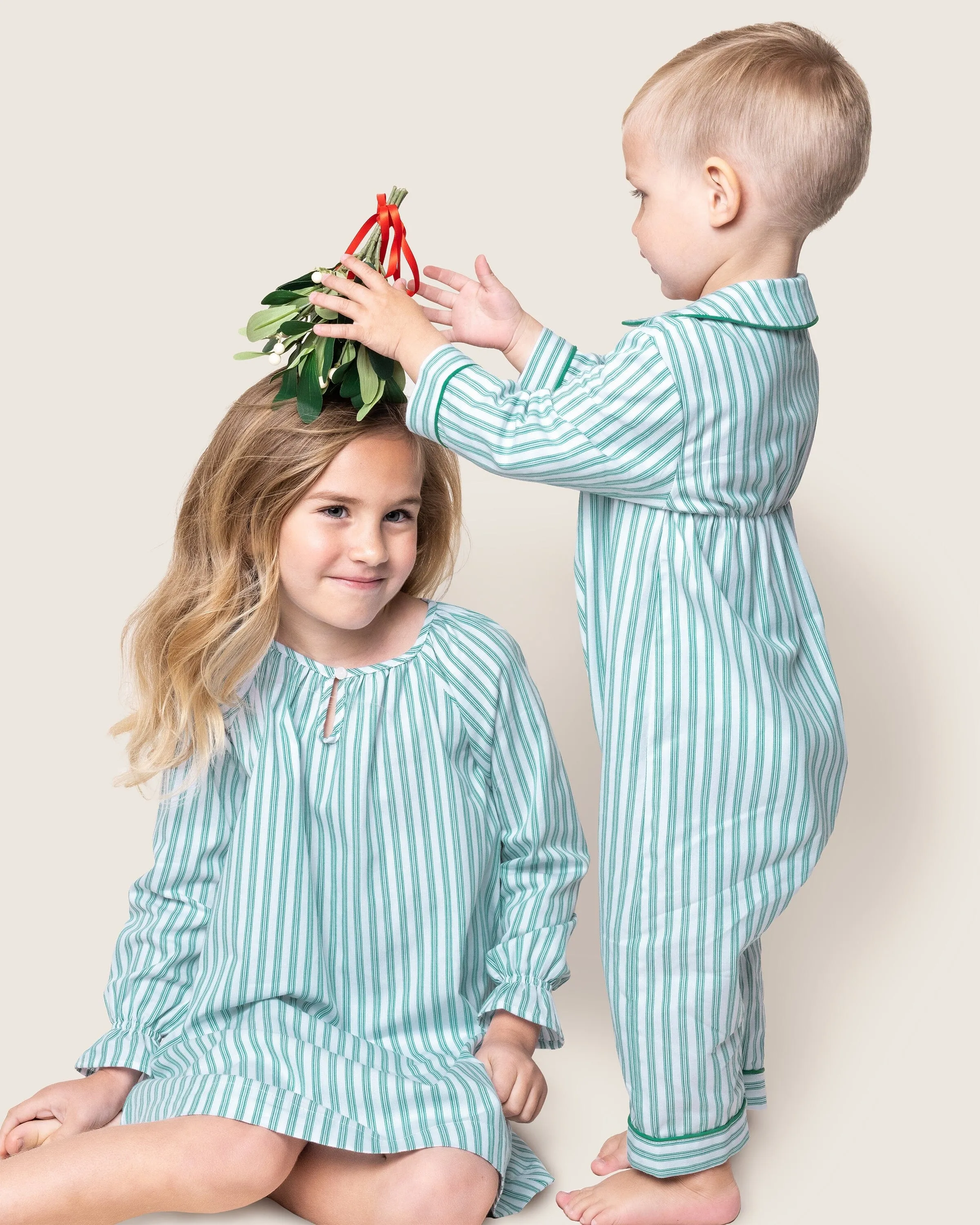 Girl's Twill Delphine Nightgown | Emerald Ticking