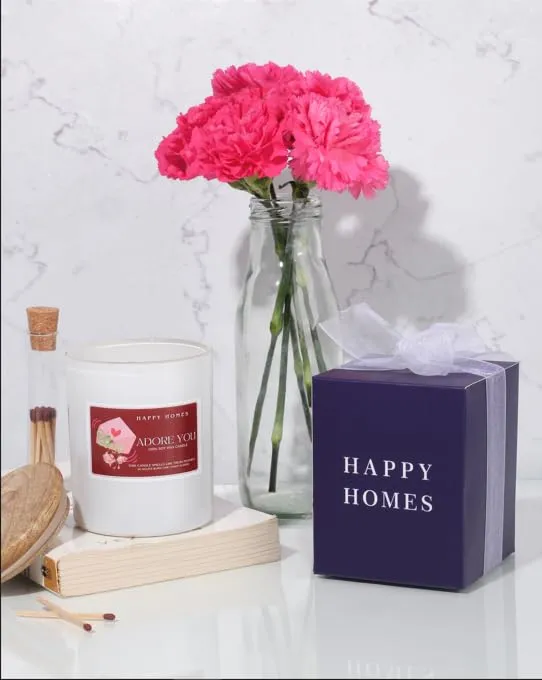 Happy Homes Adore You | Fresh Peonies | Scented Soy Wax Candle | 200 GMS | eco-Friendly Burn