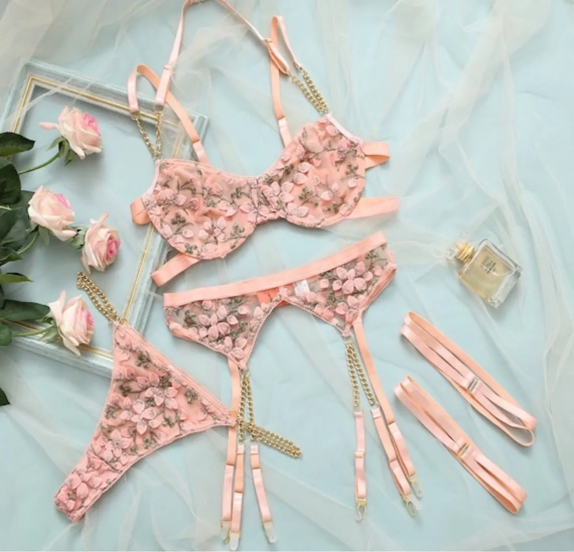 Lingerie Garter Set Embroidered