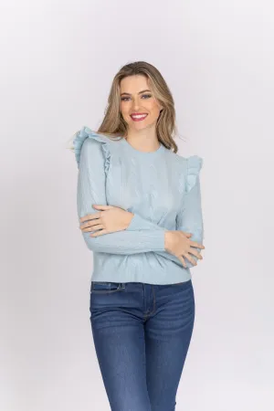 MinnieRose Cashmere Pointelle Crew Sweater in Baby Blue