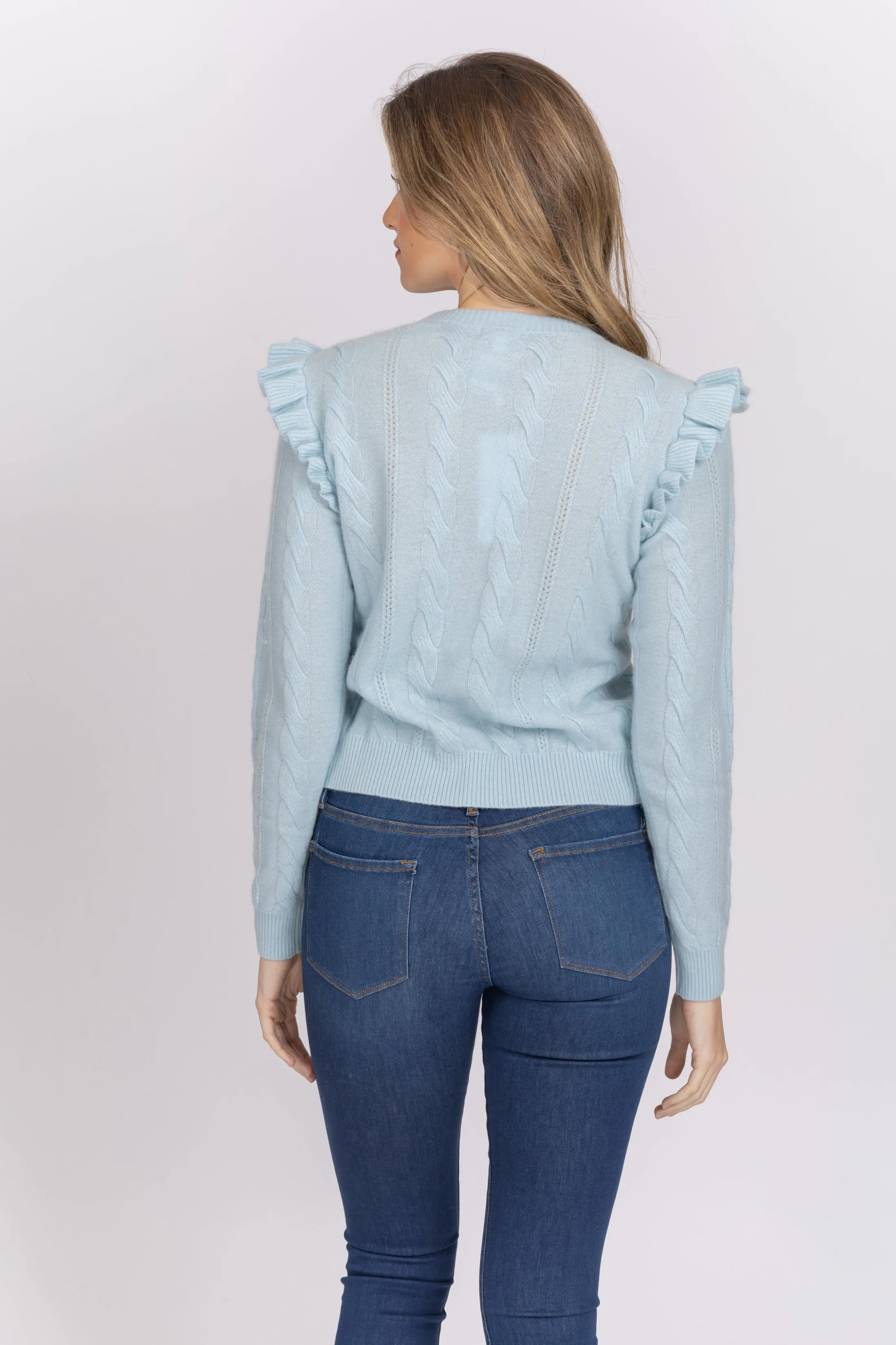 MinnieRose Cashmere Pointelle Crew Sweater in Baby Blue