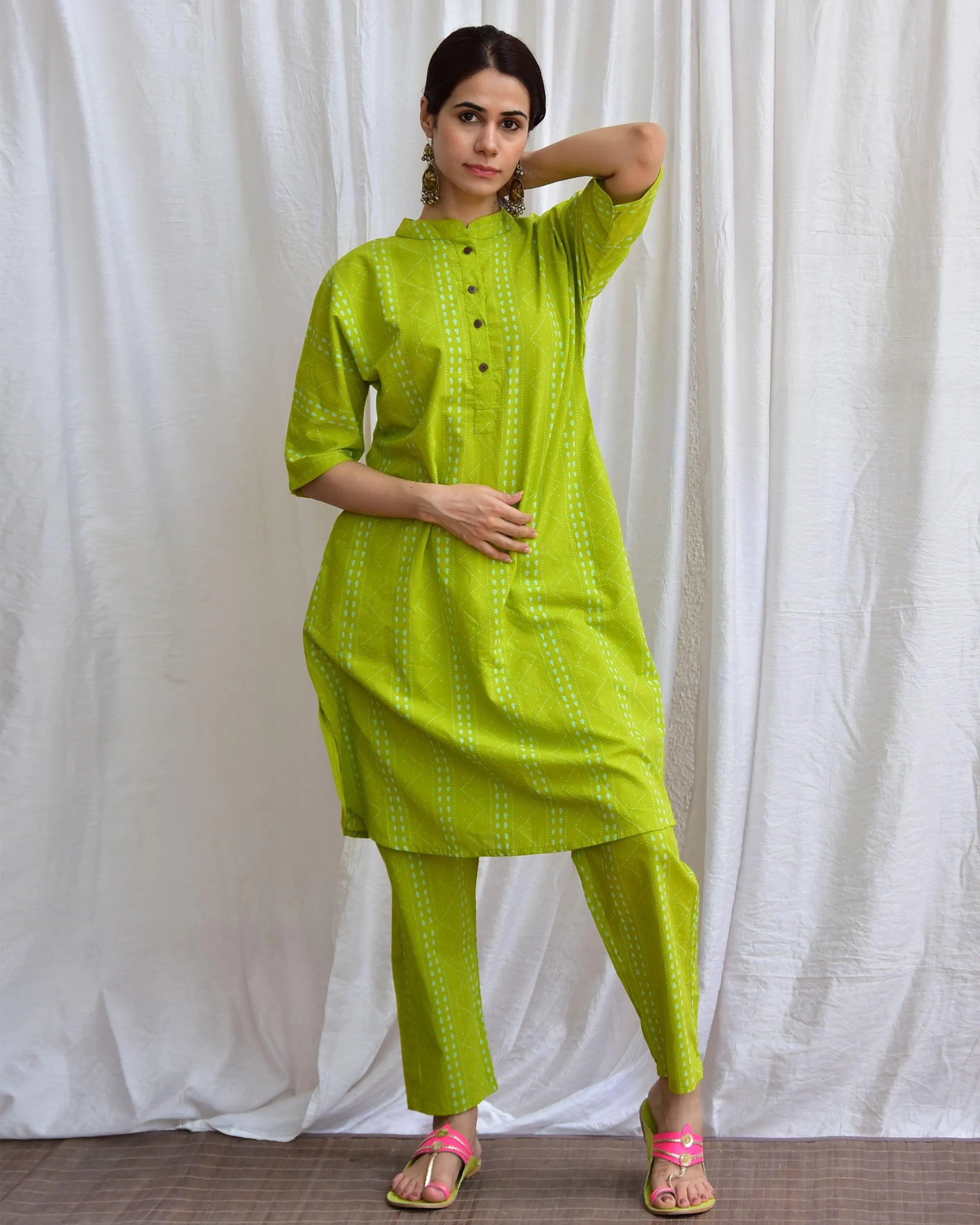 Mossy Meadows Handblockprinted Cotton Kurta Set Of 2-Sor