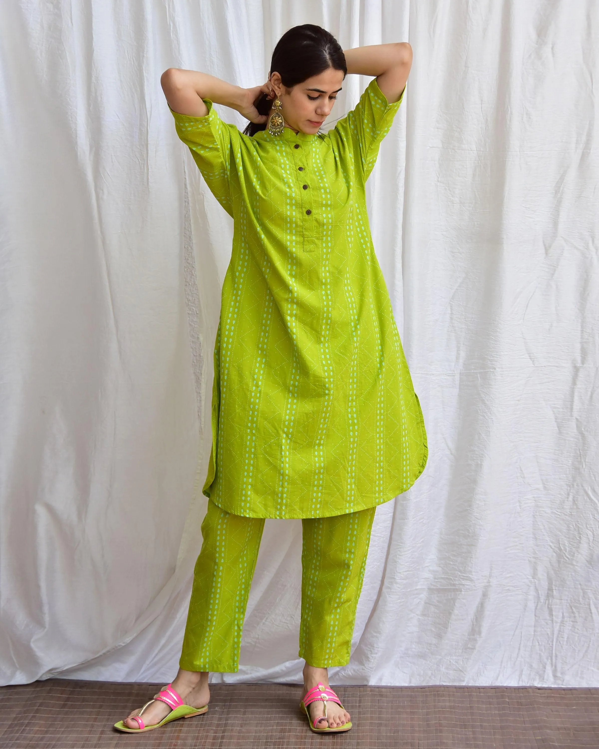 Mossy Meadows Handblockprinted Cotton Kurta Set Of 2-Sor