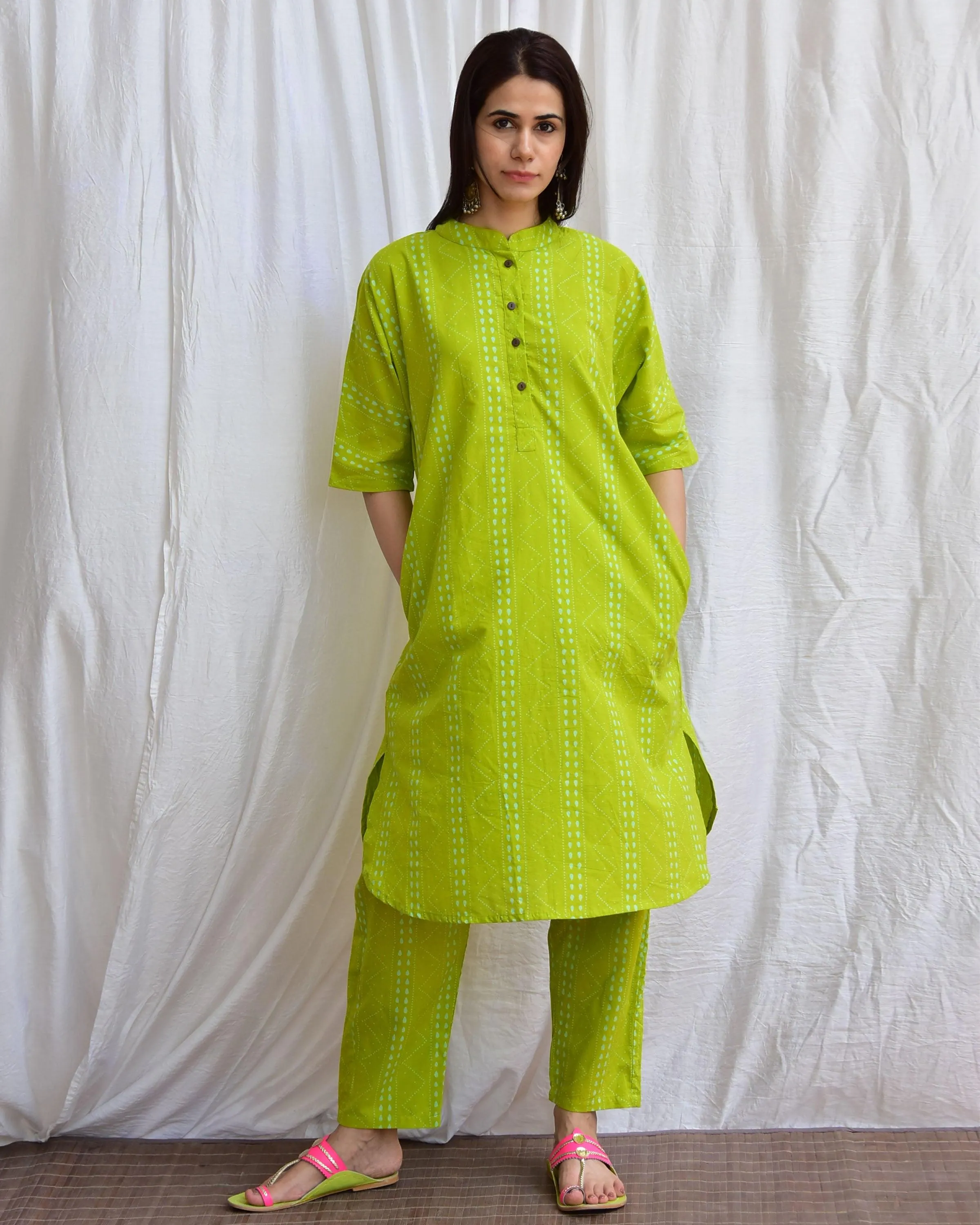 Mossy Meadows Handblockprinted Cotton Kurta Set Of 2-Sor