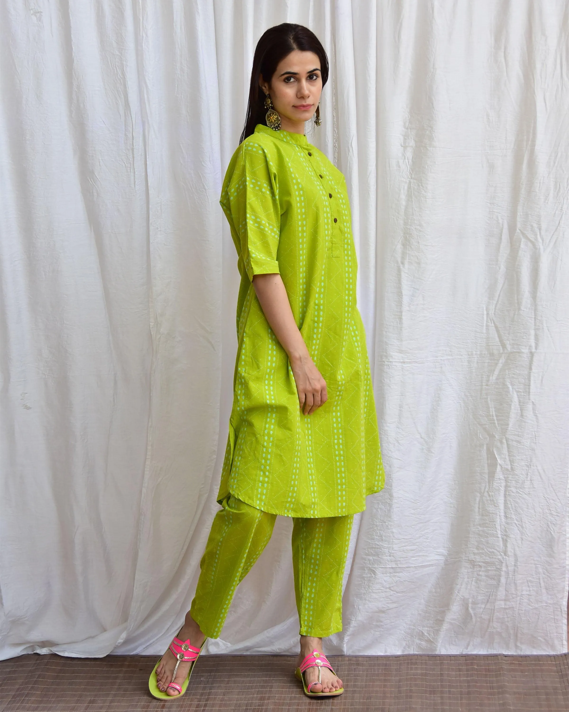 Mossy Meadows Handblockprinted Cotton Kurta Set Of 2-Sor