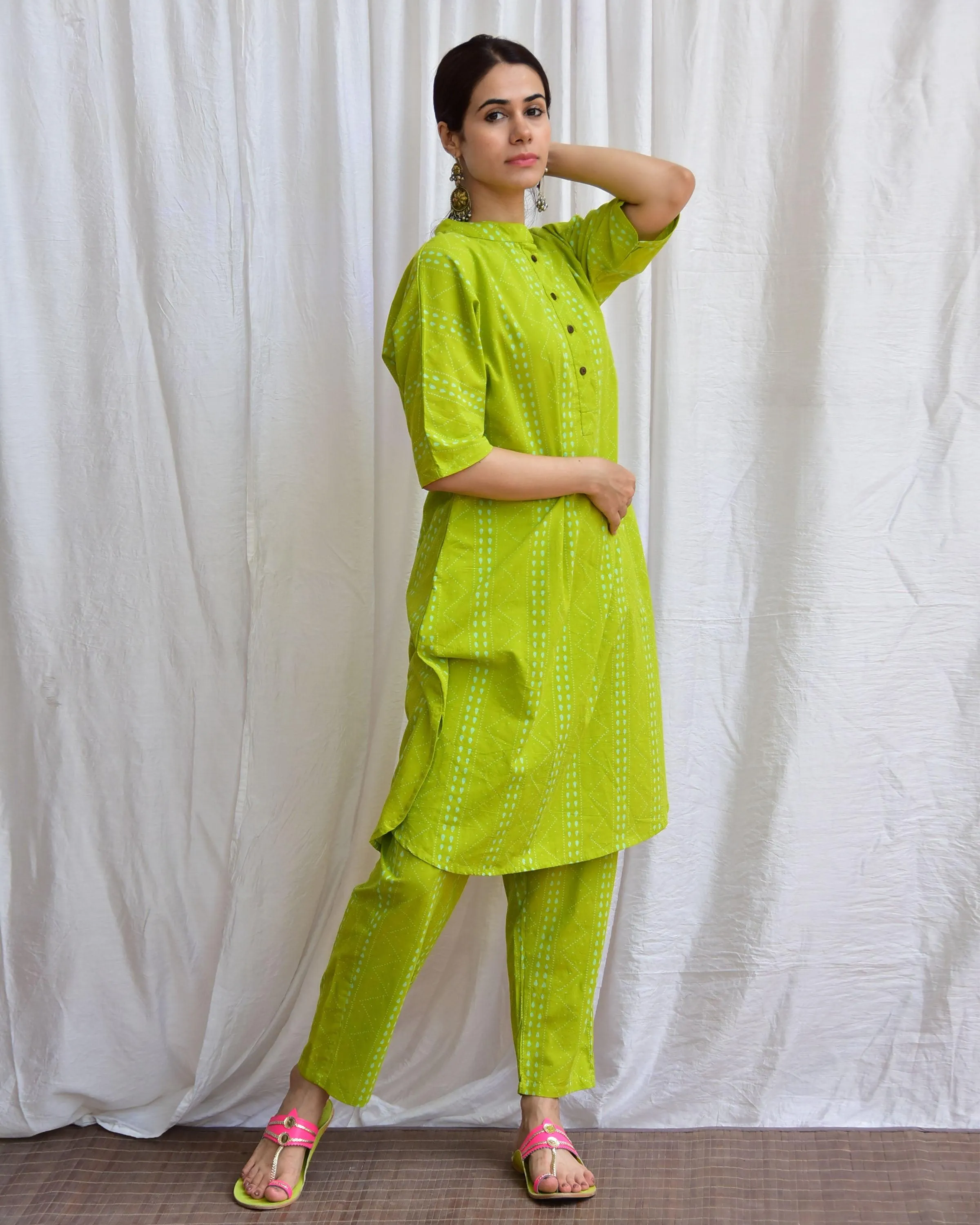 Mossy Meadows Handblockprinted Cotton Kurta Set Of 2-Sor