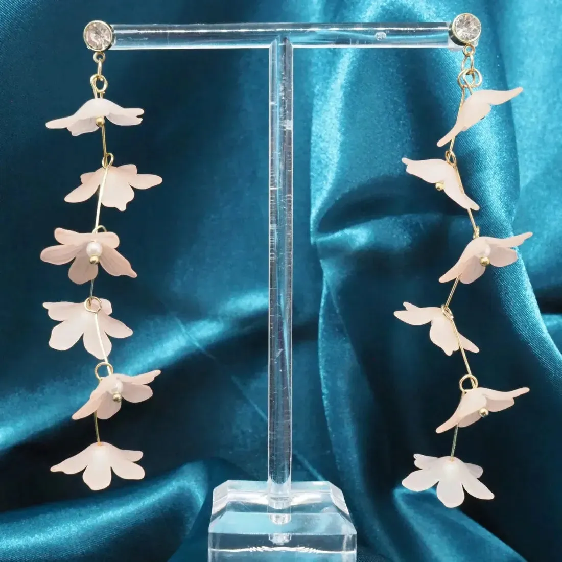 Pink Floral Cascade Elegance Earrings
