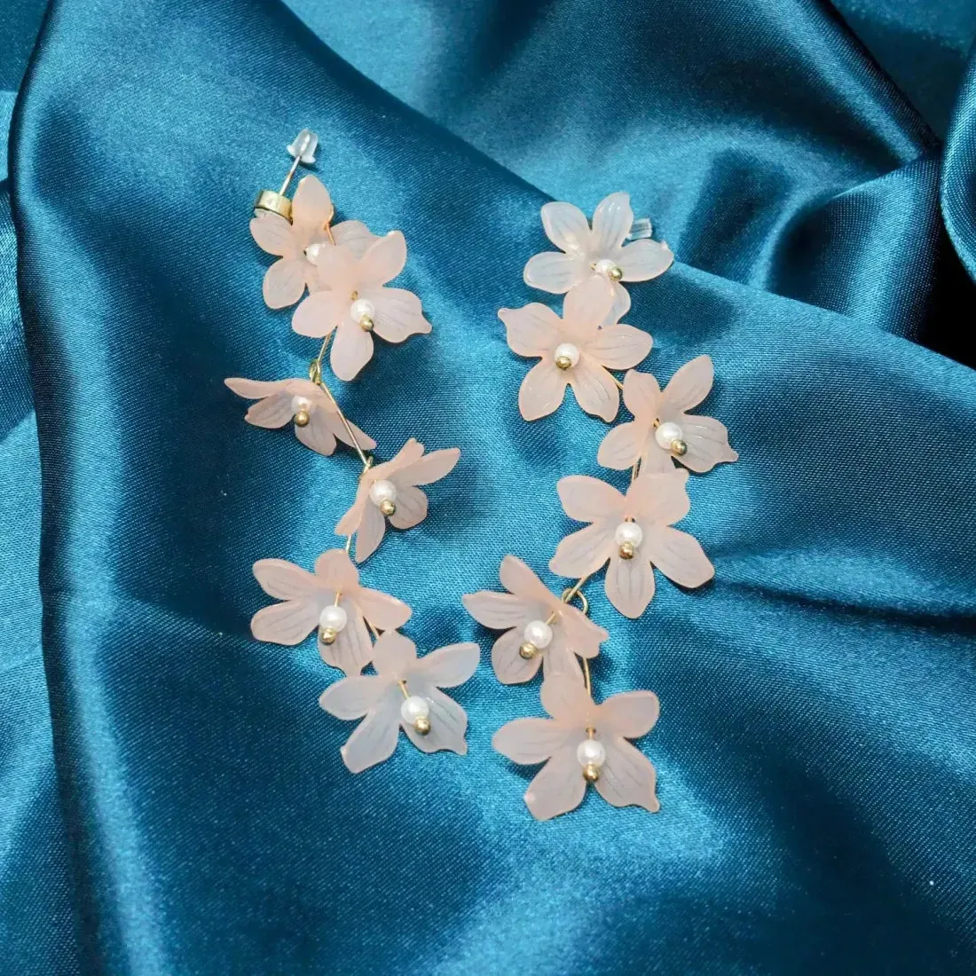 Pink Floral Cascade Elegance Earrings