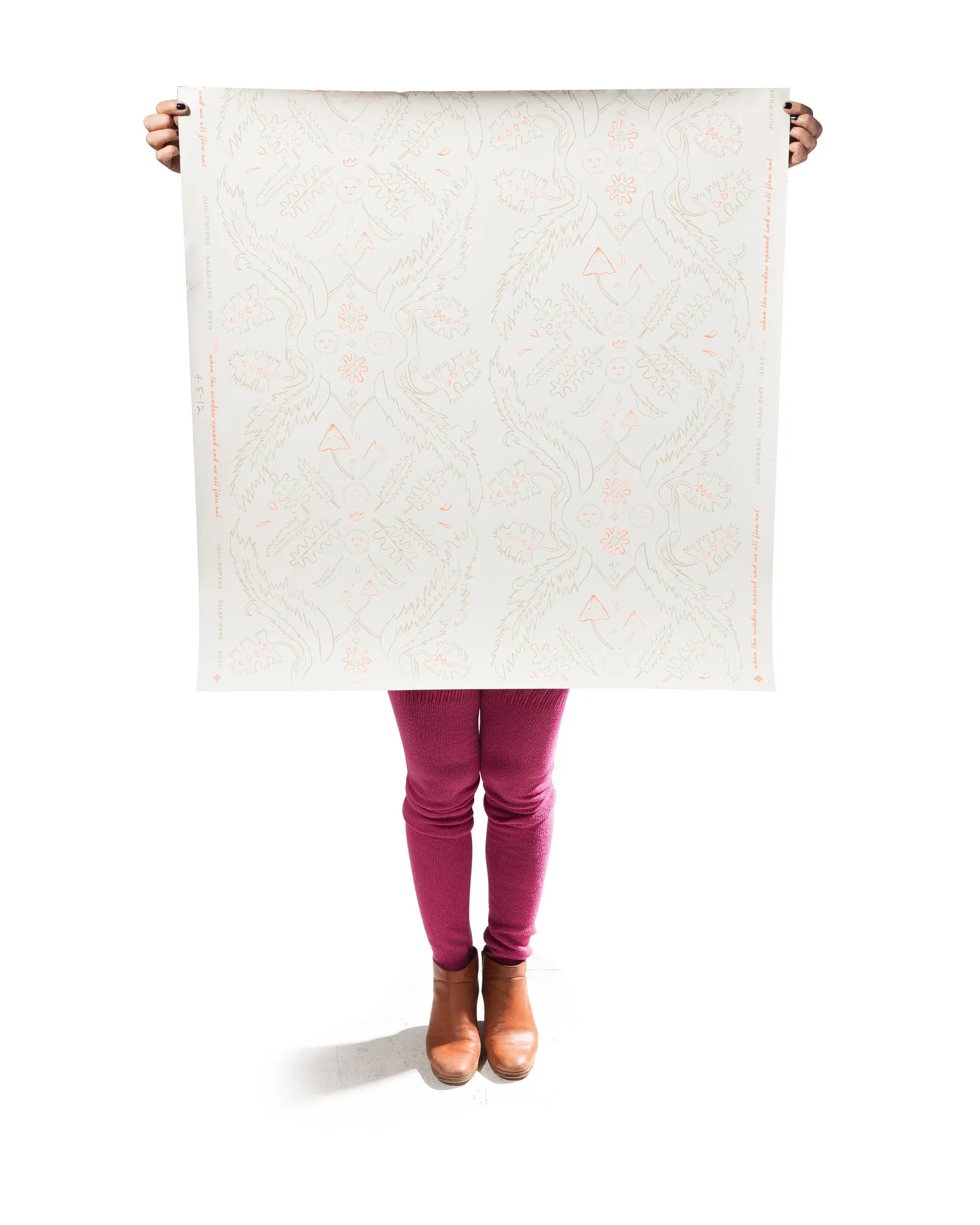 Salad Days - Straw and Gloaming (Neon Orange) on Cream - Residential Wallpaper