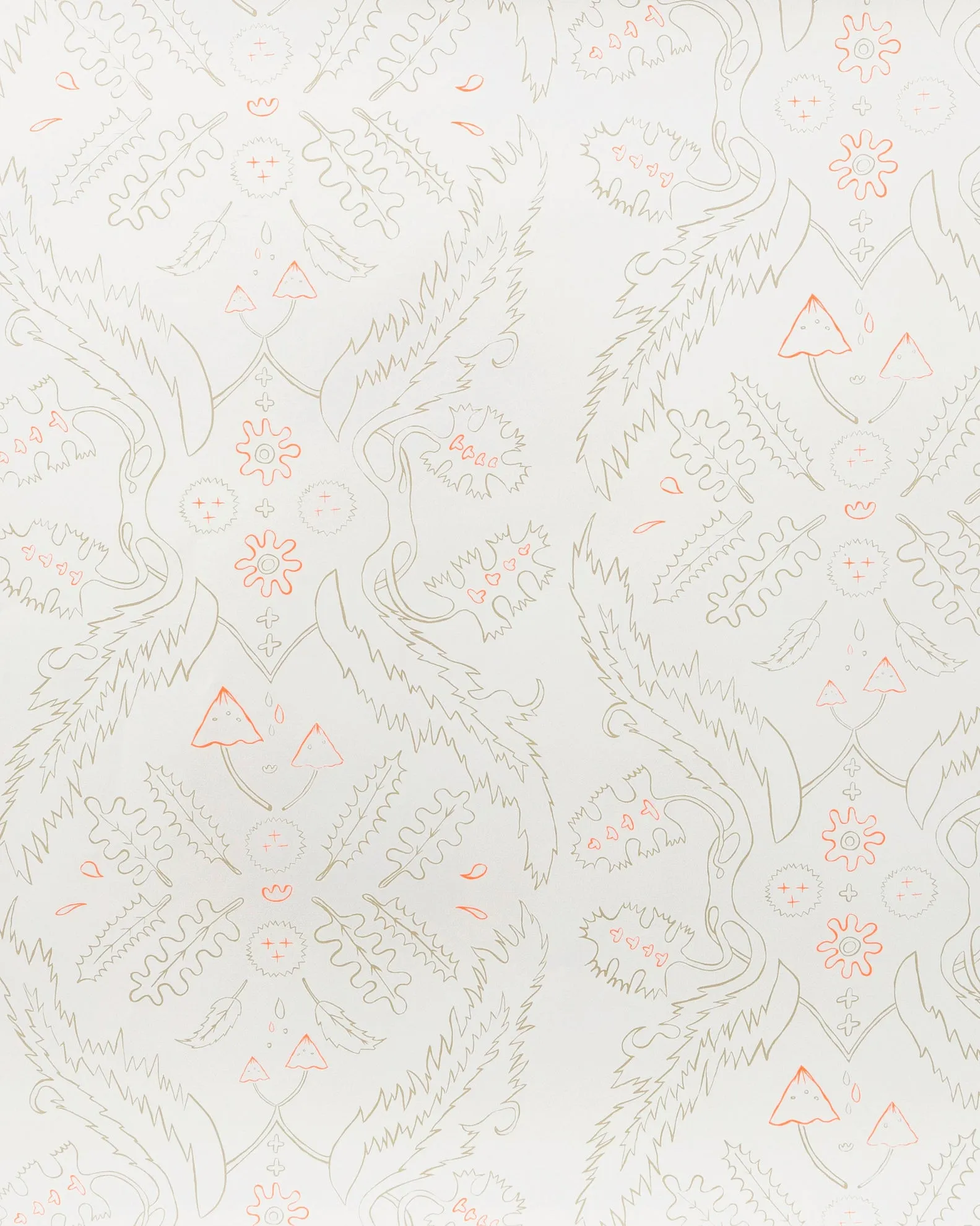 Salad Days - Straw and Gloaming (Neon Orange) on Cream - Residential Wallpaper
