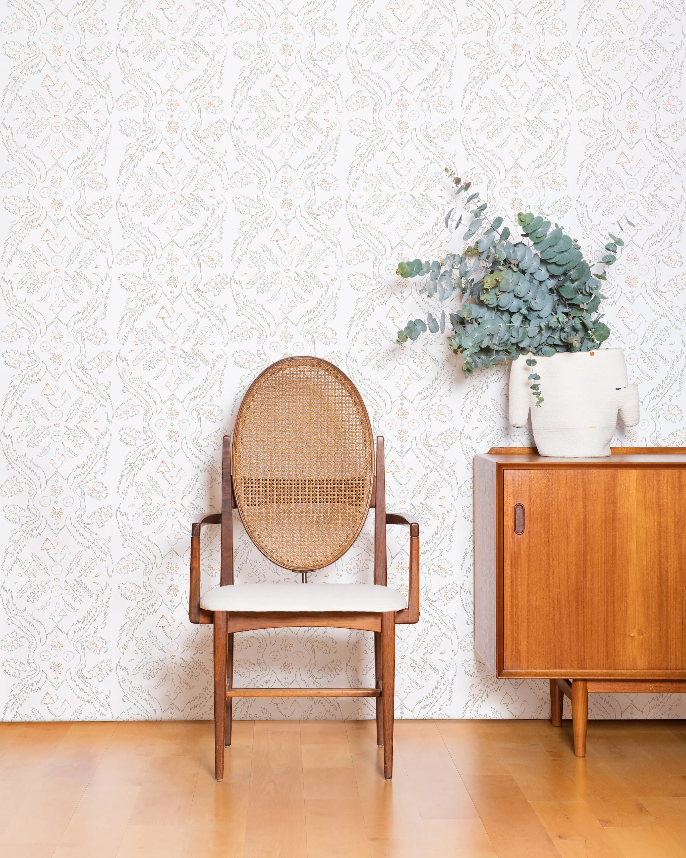 Salad Days - Straw and Gloaming (Neon Orange) on Cream - Residential Wallpaper