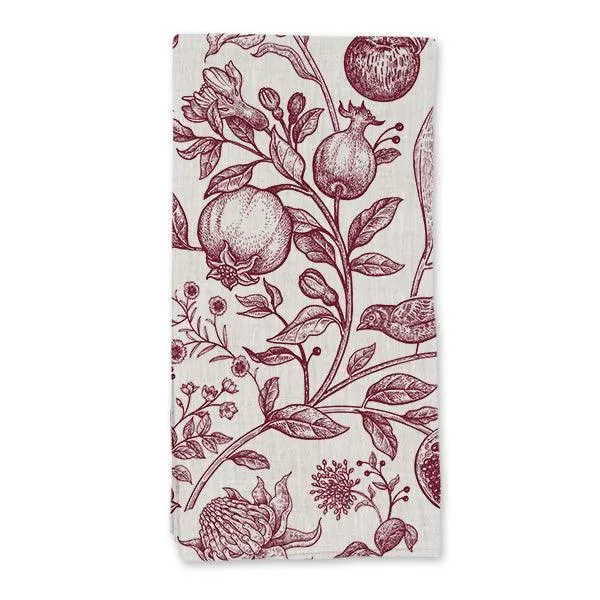 Single Napkin  -  French Red Flowers, Birds and Fruits