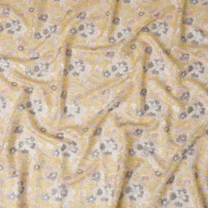 Sunshine Gold Embroidered Premium Tussar Silk Fabric - 110cm, Exotic Indian Floral Elegance, Luxe Textile-D17692