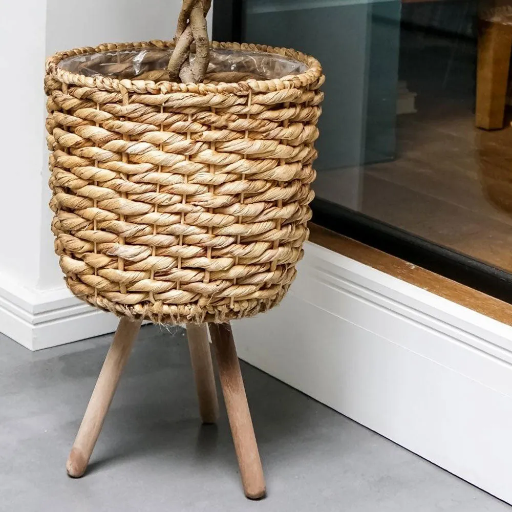 Water Hyacinth Lined basket on Legs 45cm Height 30cm Dia