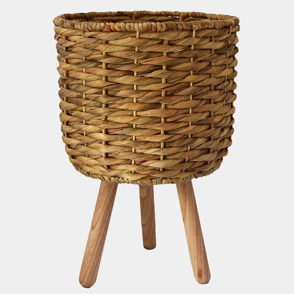 Water Hyacinth Lined basket on Legs 45cm Height 30cm Dia